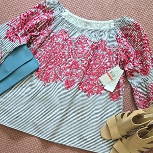 Fever Striped Pink Embroidered Women's Top